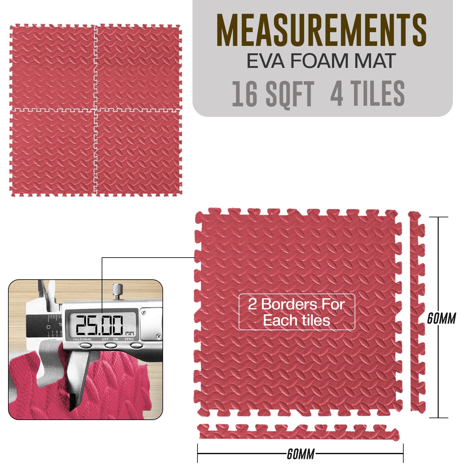 EVA INTERLOCKING FLOOR MATS SOFT FOAM GYM FLOORING MAT YOGA TILES 25 MM 60X60Cm