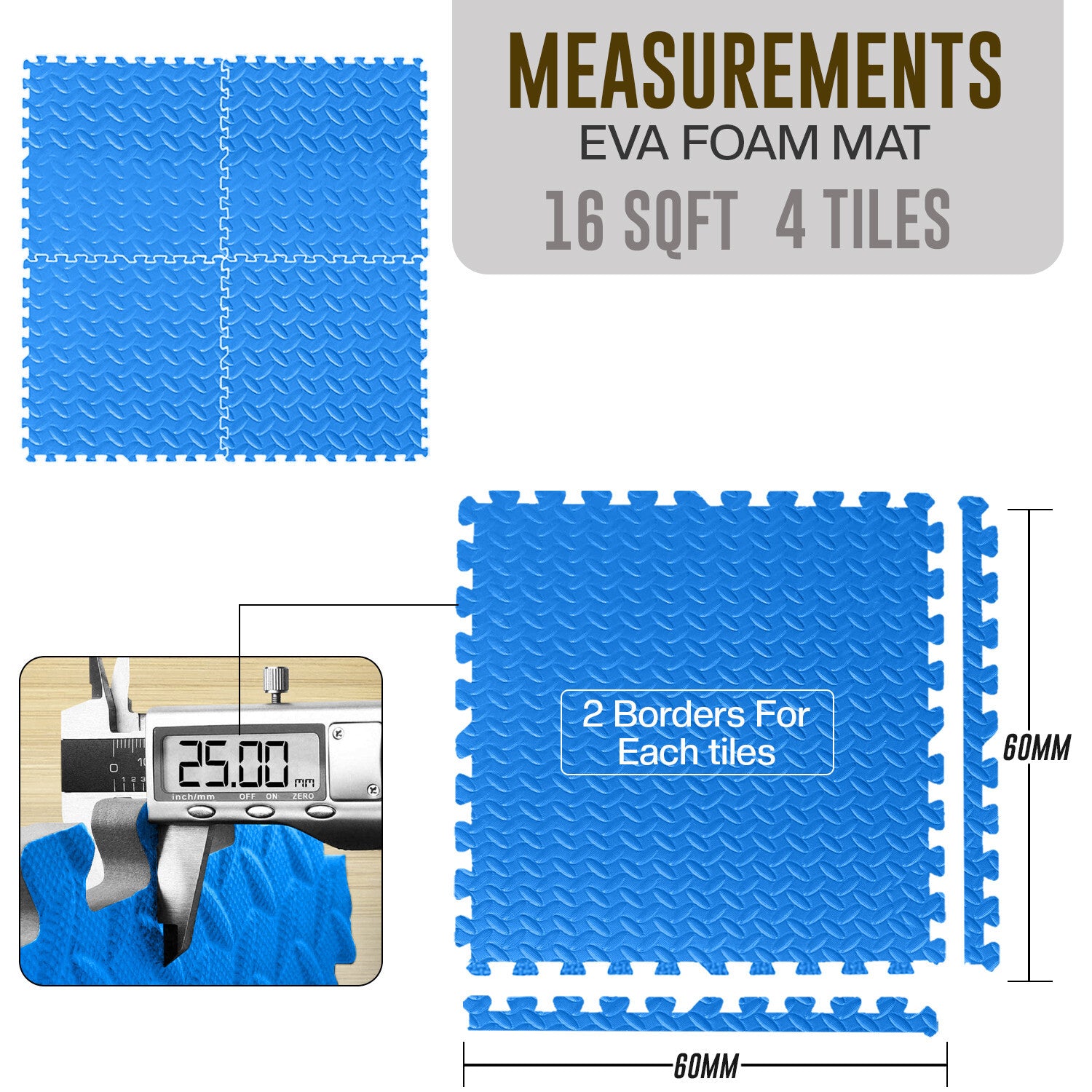 EVA INTERLOCKING FLOOR MATS SOFT FOAM GYM FLOORING MAT YOGA TILES 25 MM 60X60Cm