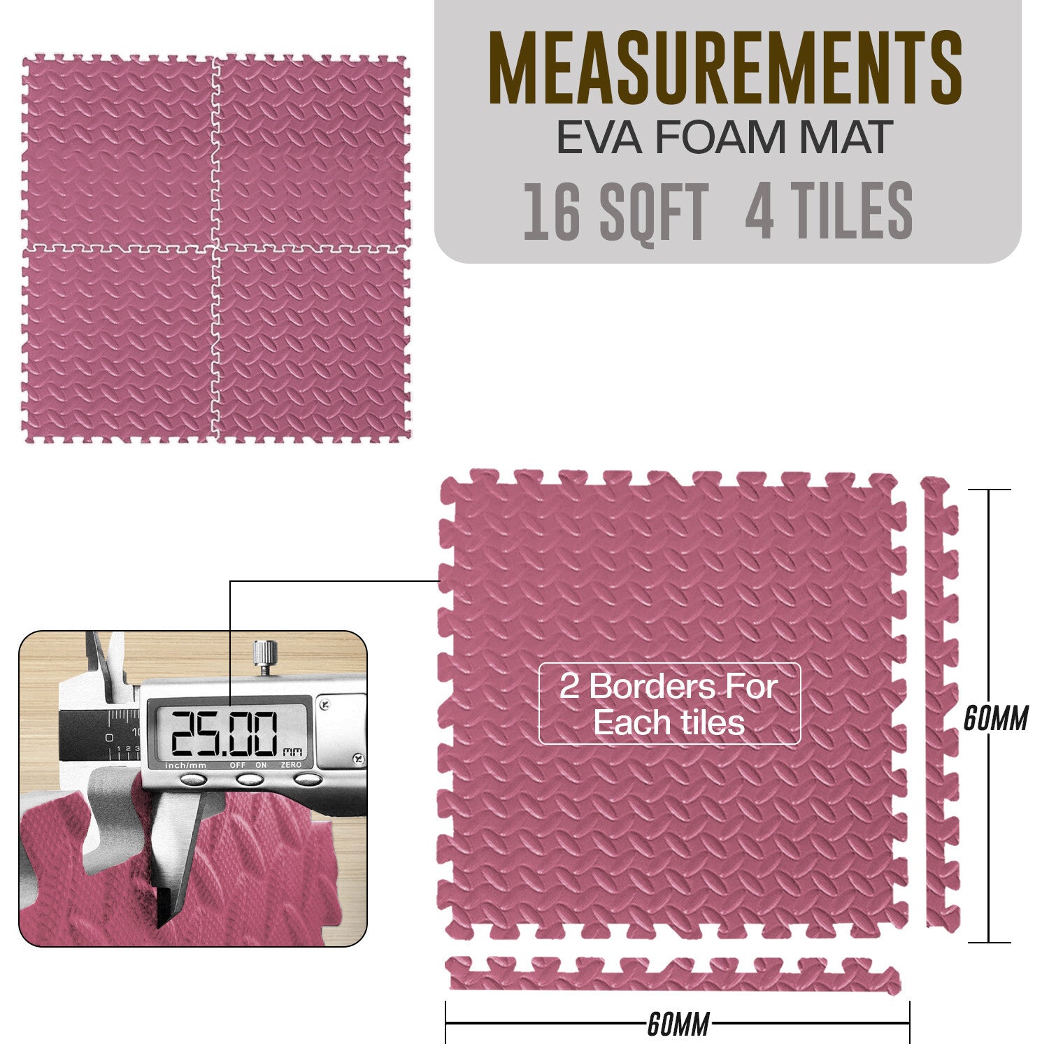 EVA INTERLOCKING FLOOR MATS SOFT FOAM GYM FLOORING MAT YOGA TILES 25 MM 60X60Cm