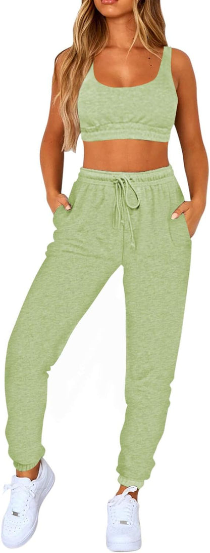 Women Sweatsuits Bra and Sweatpants Set 2 Pieces Jogger Tracksuit