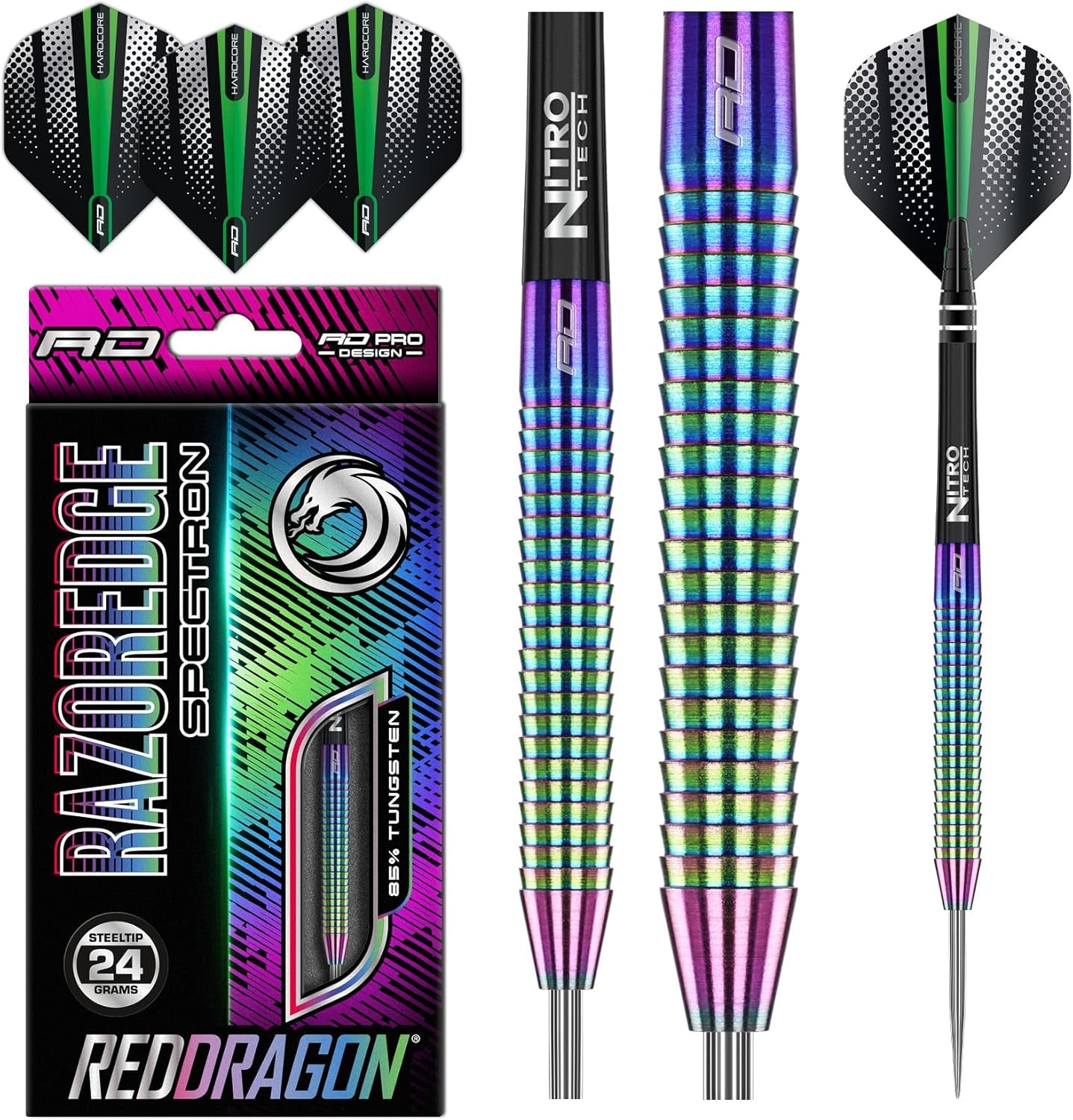 Razor Edge Spectron - Tungsten Professional Steel Darts Set with Flights and Shafts - Available in 20G, 22G, 23G, 24G, 26G