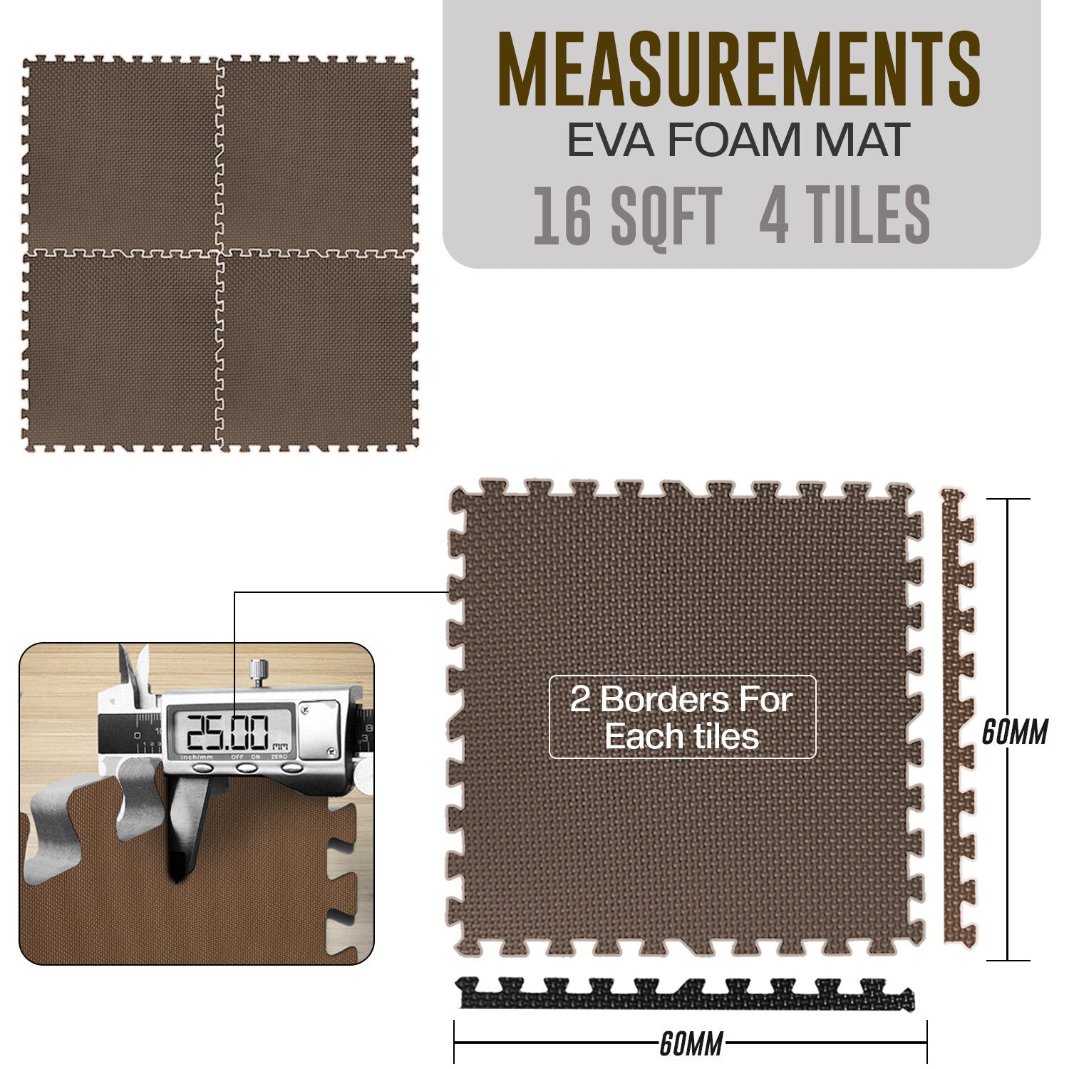 EVA INTERLOCKING FLOOR MATS SOFT FOAM GYM FLOORING MAT YOGA TILES 25 MM 60X60Cm