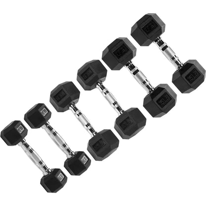Signature Fitness Hex Dumbbells Non-Slip Free Weights Full Body Strength Training Home Gym Workout Equipment Set
