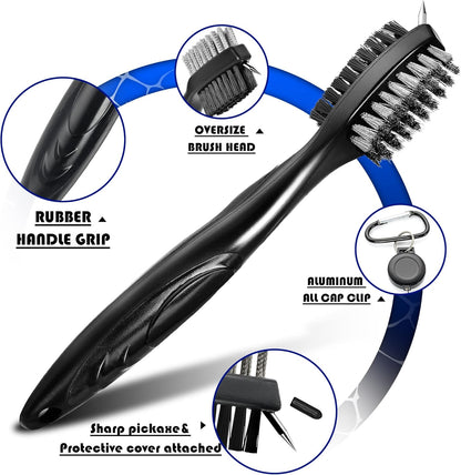 Golf Towels - Microfiber Waffle Pattern Tri-Fold, Brush Tool Kit with Club Groove Cleaner with Retractable Cord and Clip, for Men Women, Golf Gift